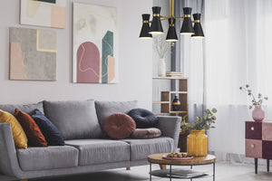 Soriano 5 Light Chandelier in Matte Black + Heritage Brass Finish