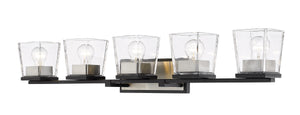 Bleeker Street 5 Light Vanity in Matte Black + Brushed Nickel Finish
