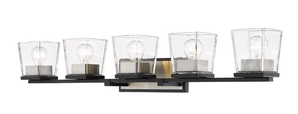Bleeker Street 5 Light Vanity in Matte Black + Brushed Nickel Finish