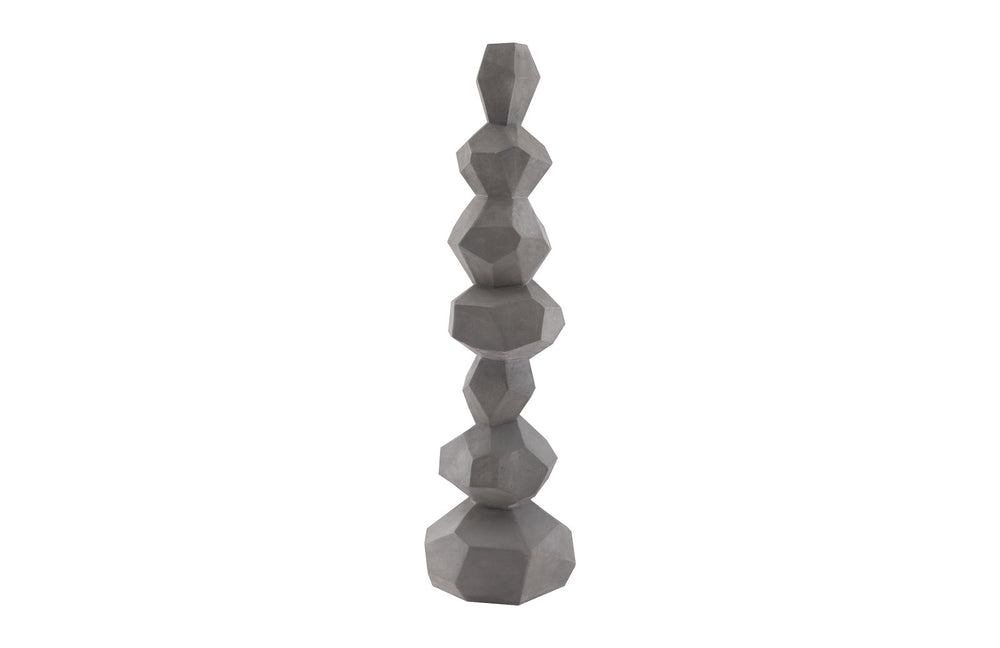 Faceted Rock Column Sculpture, Grey