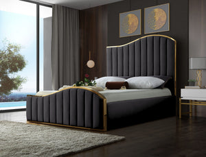 Ethel King Bed In Grey Velvet