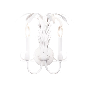 PALM SPRAY TWO ARM TOLE WALL SCONCE IN MATTE WHITE POWDER COAT