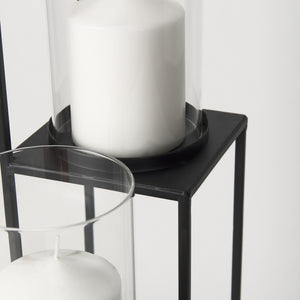 Cindy 4-Tier, Matte Black Metal w/ Hurricane Glass, Pillar Candle Floor Lantern