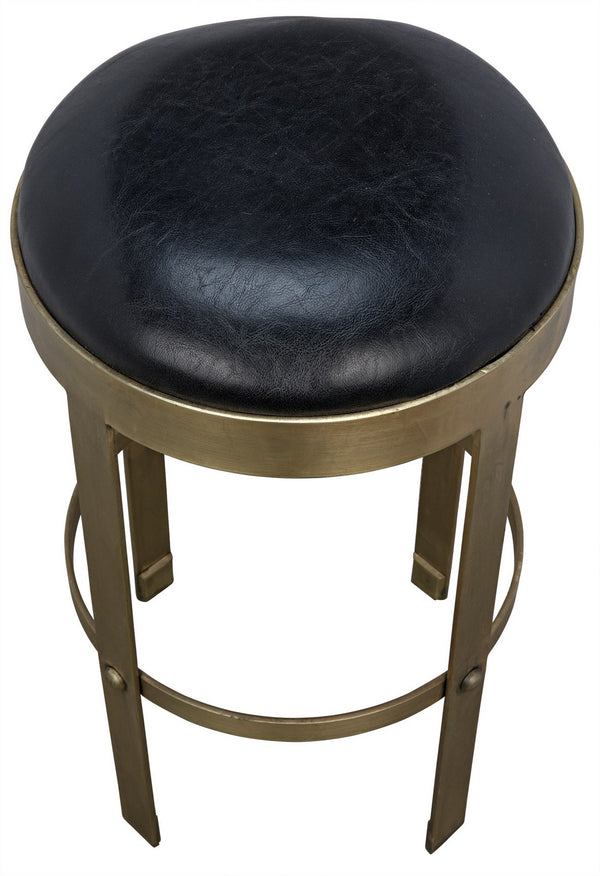 Prince Counter Stool with Leather, Brass Finish