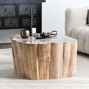 Norwest Solid Wood Coffee Table with Teak & Petrified Wood