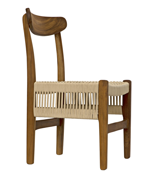 Shagira Teak Chair with Flat Clear Coat and Woven Rope Seat