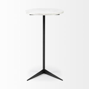 Ballatine II 15L x 15W x 27L White Marble Round Top White w/ Black Metal Base Accent Table