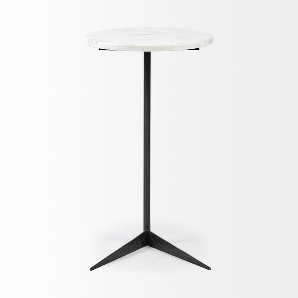Ballatine II 15L x 15W x 27L White Marble Round Top White w/ Black Metal Base Accent Table