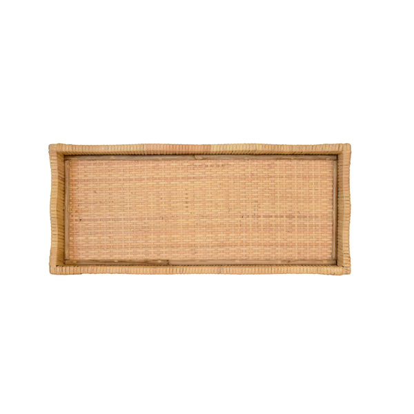 SMALL RECTANGLE SCALLOPED EDGE TRAY IN RATTAN