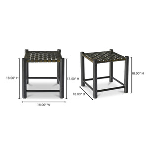 Moe's Selby Olive Stool with Leather & Mango Wood