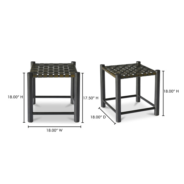 Moe's Selby Olive Stool with Leather & Mango Wood