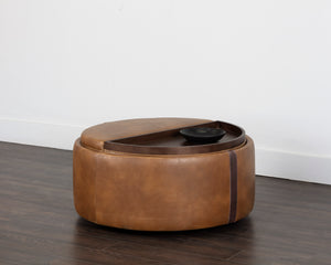 BORELLI WHEELED STORAGE OTTOMAN - TOBACCO TAN / AUTUMN CHESTNUT