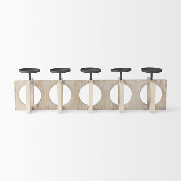 Cambie 29.0L x 6.0W x 9.0H Natural Wood W/Black Metal Candle Holders