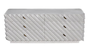 Hikaru White Wash Mahogany and Veneer Dresser with Brass Pulls