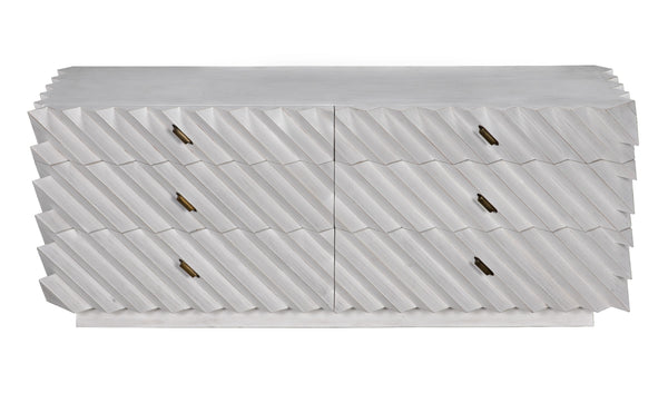 Hikaru White Wash Mahogany and Veneer Dresser with Brass Pulls