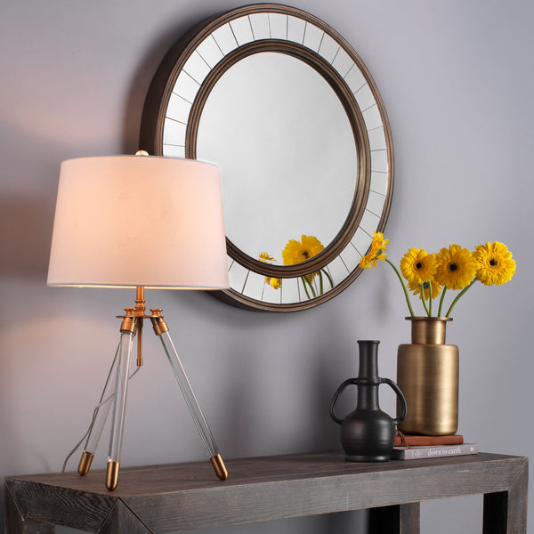 Coltrane Wood Round Wall Mirror, Antique Bronze