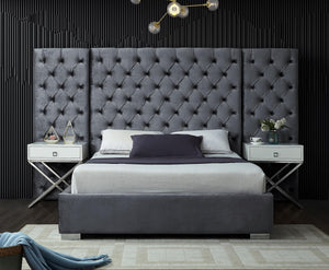 Irene Queen Bed In Grey Velvet