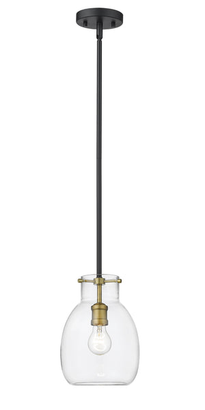 Bella 1 Light Mini Pendant in Matte Black + Olde Brass Finish