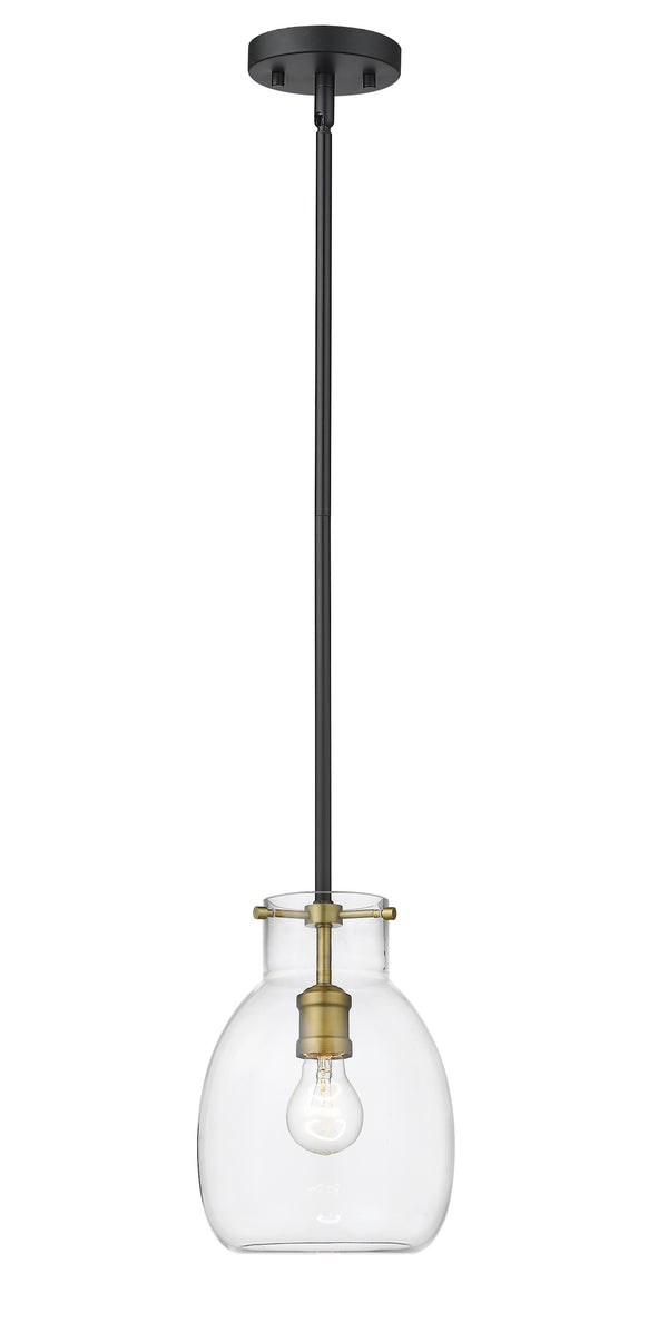 Bella 1 Light Mini Pendant in Matte Black + Olde Brass Finish