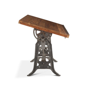 Industrial Loft 62-Inch Reclaimed Teak Wood Drafting Desk with Adjustable Crank