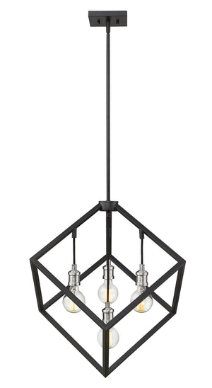Vertical 4 Light Pendant in Matte Black + Brushed Nickel Finish