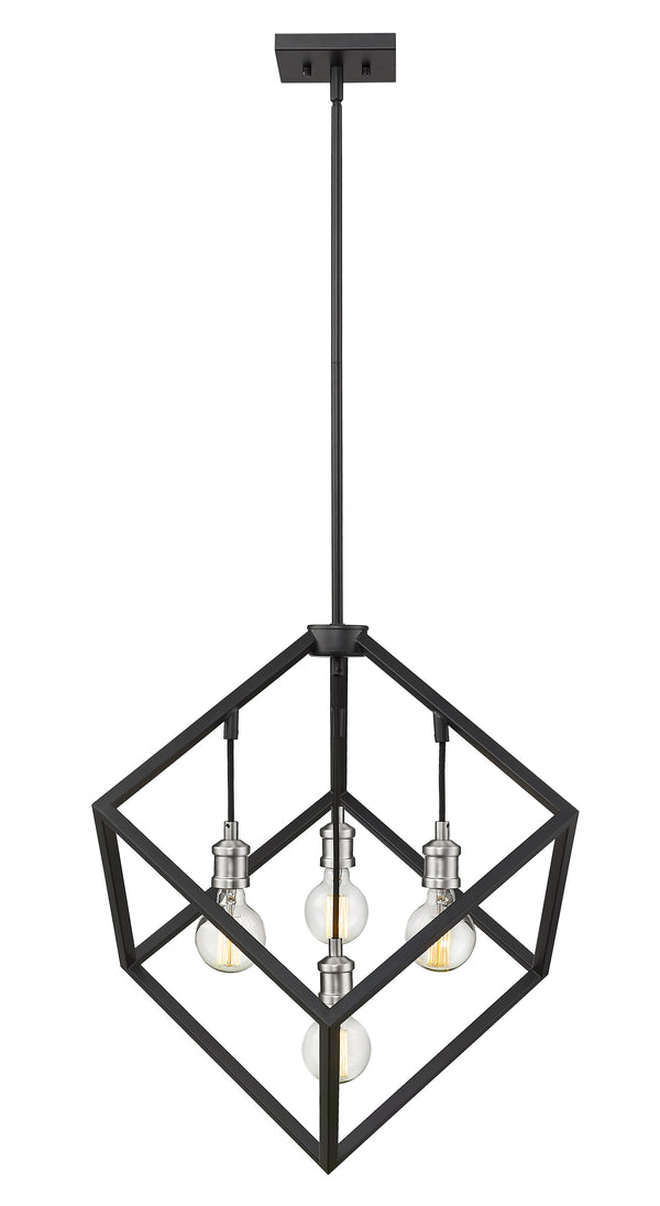 Vertical 4 Light Pendant in Matte Black + Brushed Nickel Finish