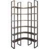 Turner I 37L x 10.5W x 90H Curved Brown Wood and Black Iron Six Shelving Unit