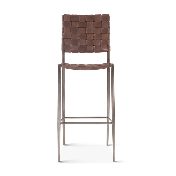 Copenhagen 17" Buffalo Leather and Iron Bar Chair, Brown