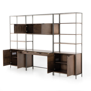 Trey Modular Wall Desk W/ 2 Bookcases - Auburn Poplar