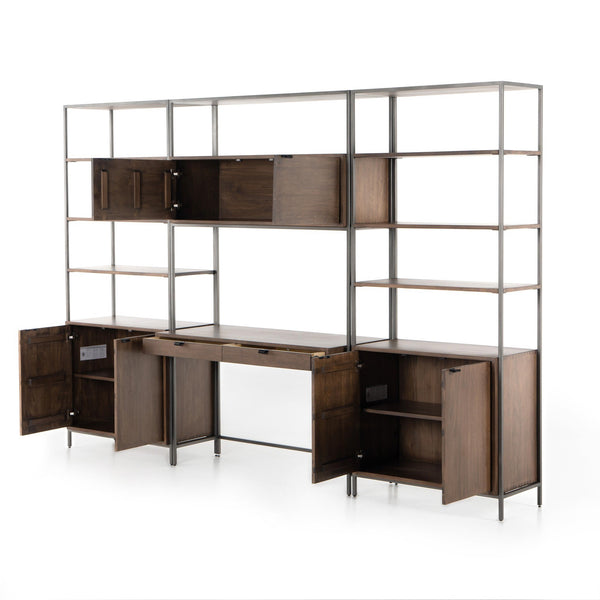 Trey Modular Wall Desk W/ 2 Bookcases - Auburn Poplar
