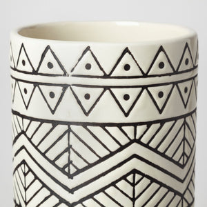 Uhura II Large Cream Black Patterned Cylindrical Ceramic Vase