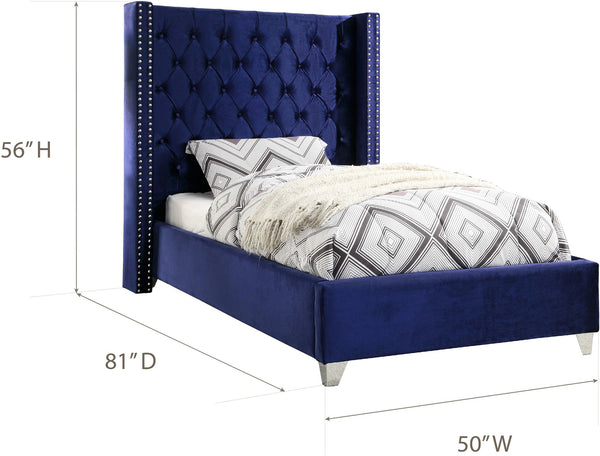 Isabel Twin Bed In Navy Velvet