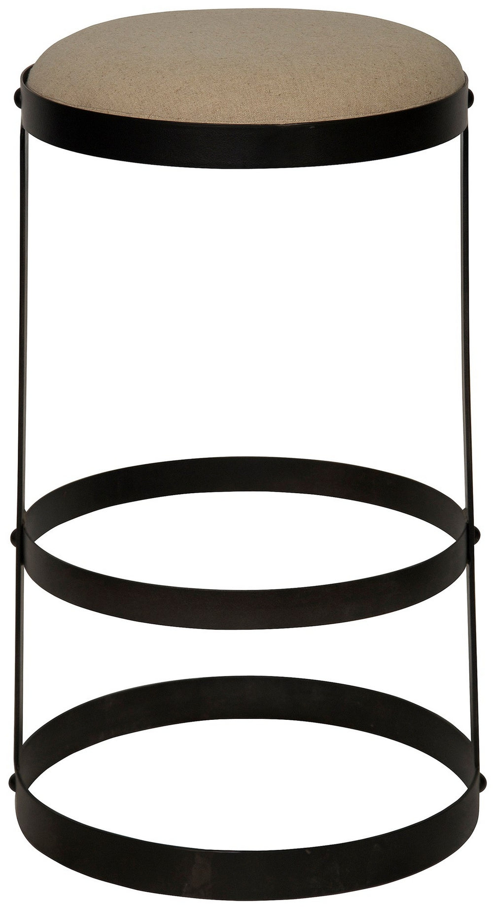 Dior Industrial Steel Bar Stool in Matte Black with Light Linen Cushion
