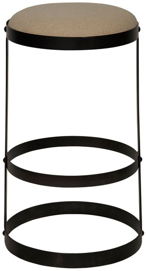 Dior Industrial Steel Bar Stool in Matte Black with Light Linen Cushion