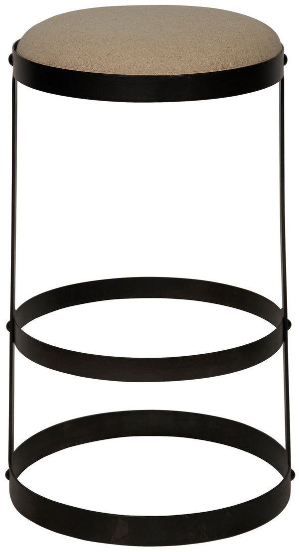 Dior Industrial Steel Bar Stool in Matte Black with Light Linen Cushion