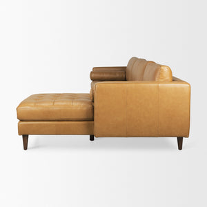 Svend 111.4L x 68.0W x 33.9H Tan Leather Right Chaise Sectional Sofa