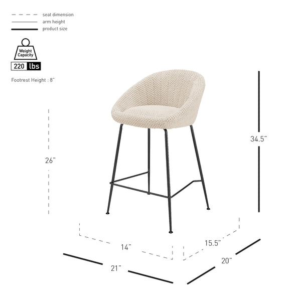 Watson KD Fabric Counter Stool, Georgia Cream