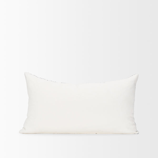 Janelle Cream w/ Indigo Print Linen Lumbar Decorative Pillow Cover