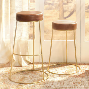  Henry Round Leather Counter Stool, Brown