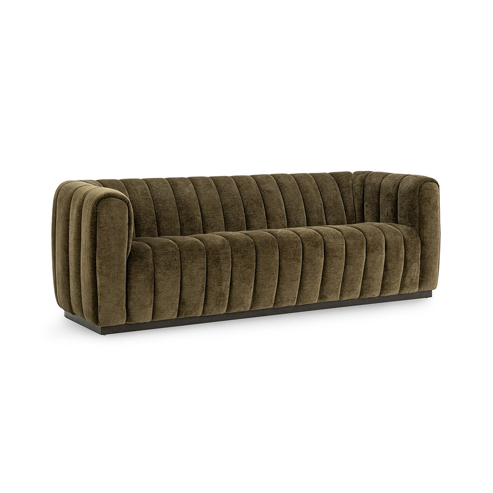 Vanty Upholstered Sofa in Olive Green with Wood Plinth