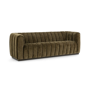 Vanty Upholstered Sofa in Olive Green with Wood Plinth