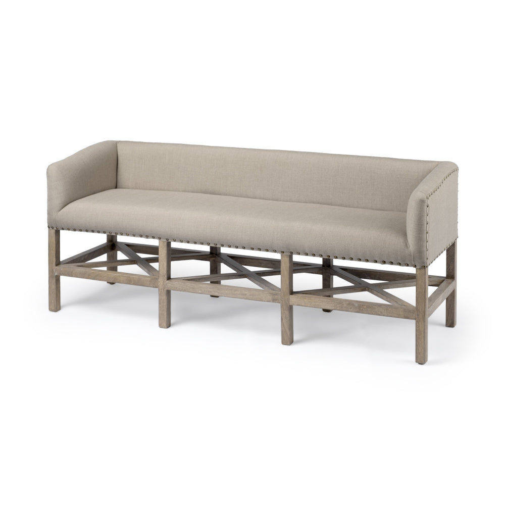 Bergen 60L x 19W Beige Fabric Covered Seat W/Brown Wood Frame Accent Bench