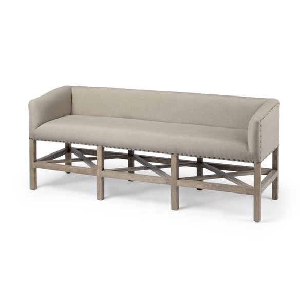 Bergen 60L x 19W Beige Fabric Covered Seat W/Brown Wood Frame Accent Bench