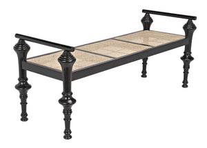 Indochine Sungkai/Mindi Bench with Caning in Charcoal Black