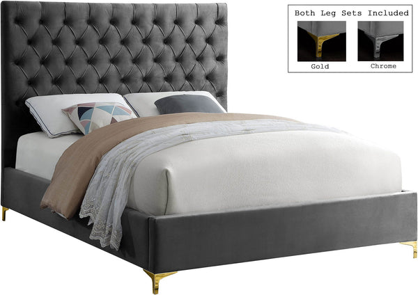 Robin Queen Bed In Grey Velvet