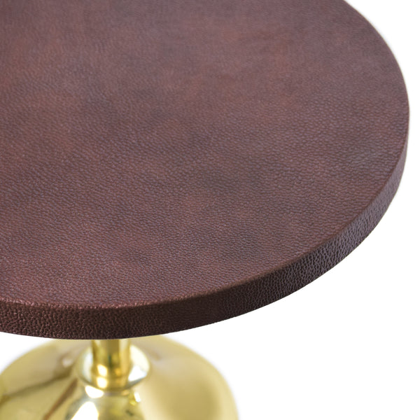 BRASS BASE CIGAR TABLE WITH ROUND LEATHER TOP