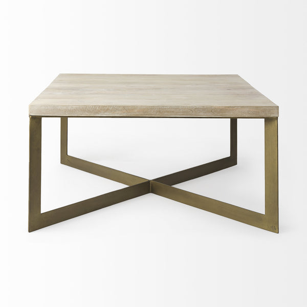 Faye 34L x 34W x 17H Beige Finished Wood W/Gold Metal Base Square Coffee Table