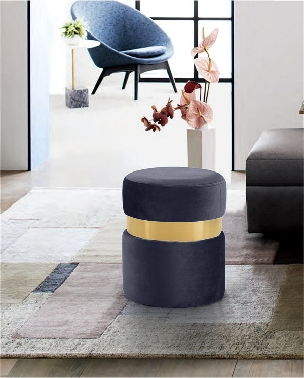 Reginald Ottoman/Stool In Grey Velvet and Gold