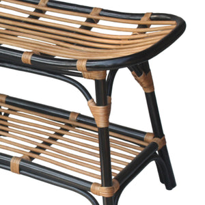 Damara Rattan Bench w/ Shelf In Black 