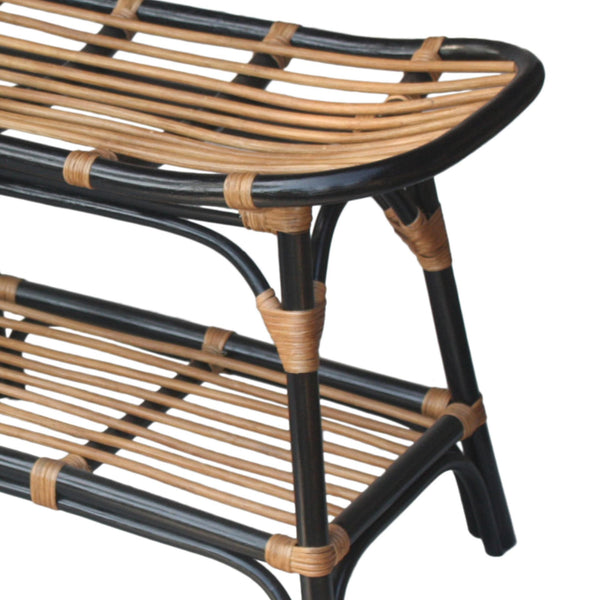 Damara Rattan Bench w/ Shelf In Black 